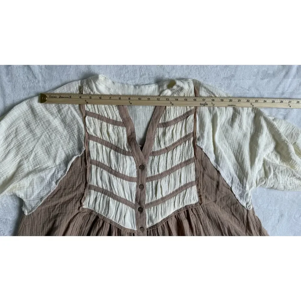Magnolia Boutique Chic Babydoll Cream Color Block Tunic Dress Size Medium - Picture 14 of 16